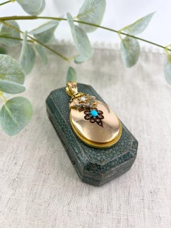 Antique 18ct Gold Large Victorian, Turquoise, Pearl & Diamond Locket