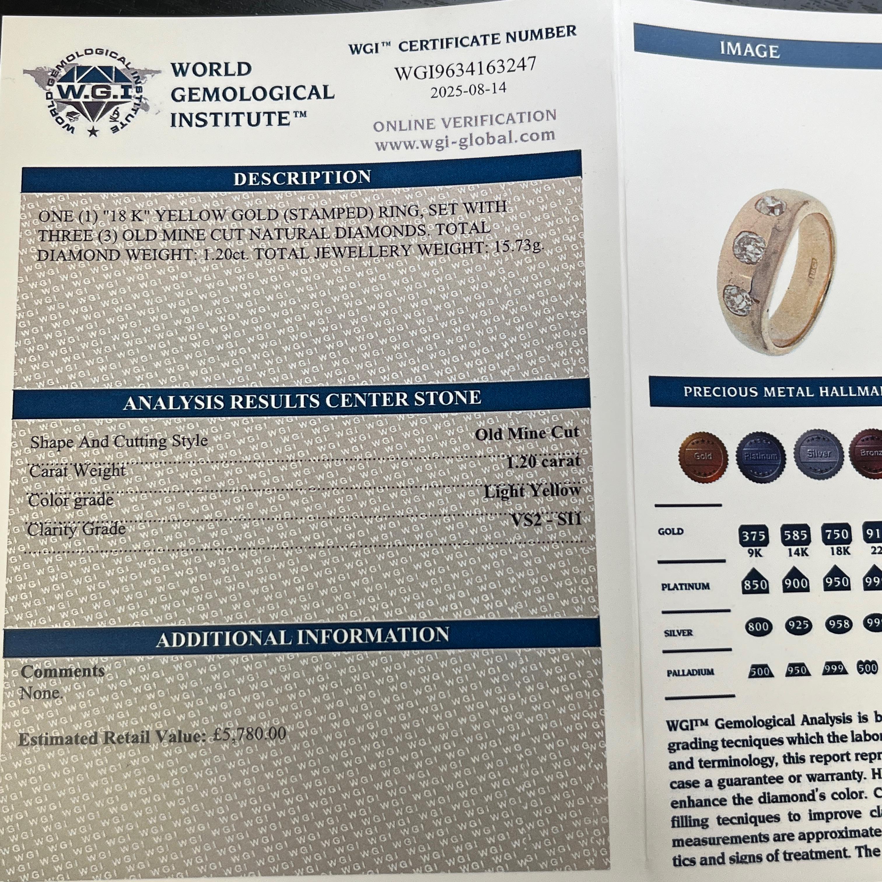 da uomo o donna Anello antico a tre pietre con diamanti taglio antico in oro 18ct, 1,20ct in vendita