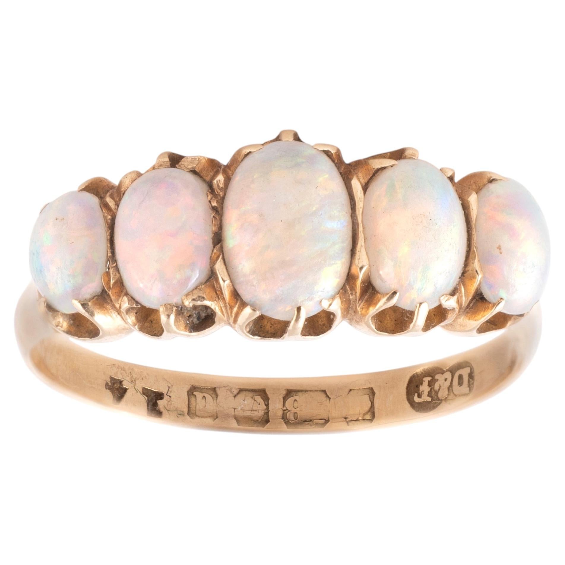 Antique Victorian 18ct Yellow Gold Opal Five Stone Ring, UK Circa 1900