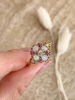 Antique 18ct Gold Opal, Ruby & Diamond Ring