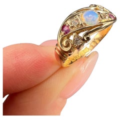 Anillo antiguo de oro de 18 ct, ópalo, rubí y diamantes, Hallmarked Birmingham 1912