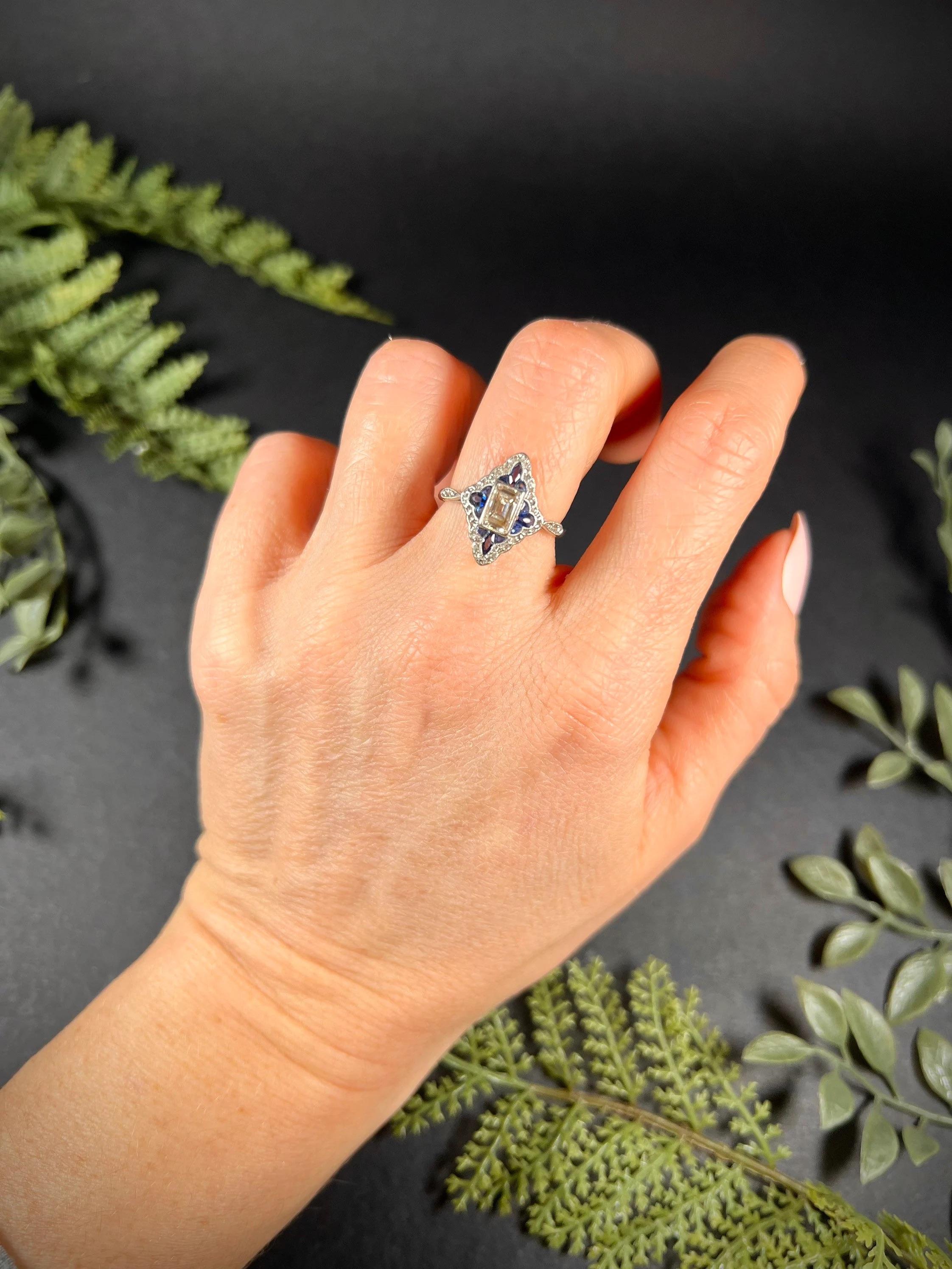 Antique 18ct Gold Original Art Deco 1920s Sapphire & Diamond Ring For Sale 5