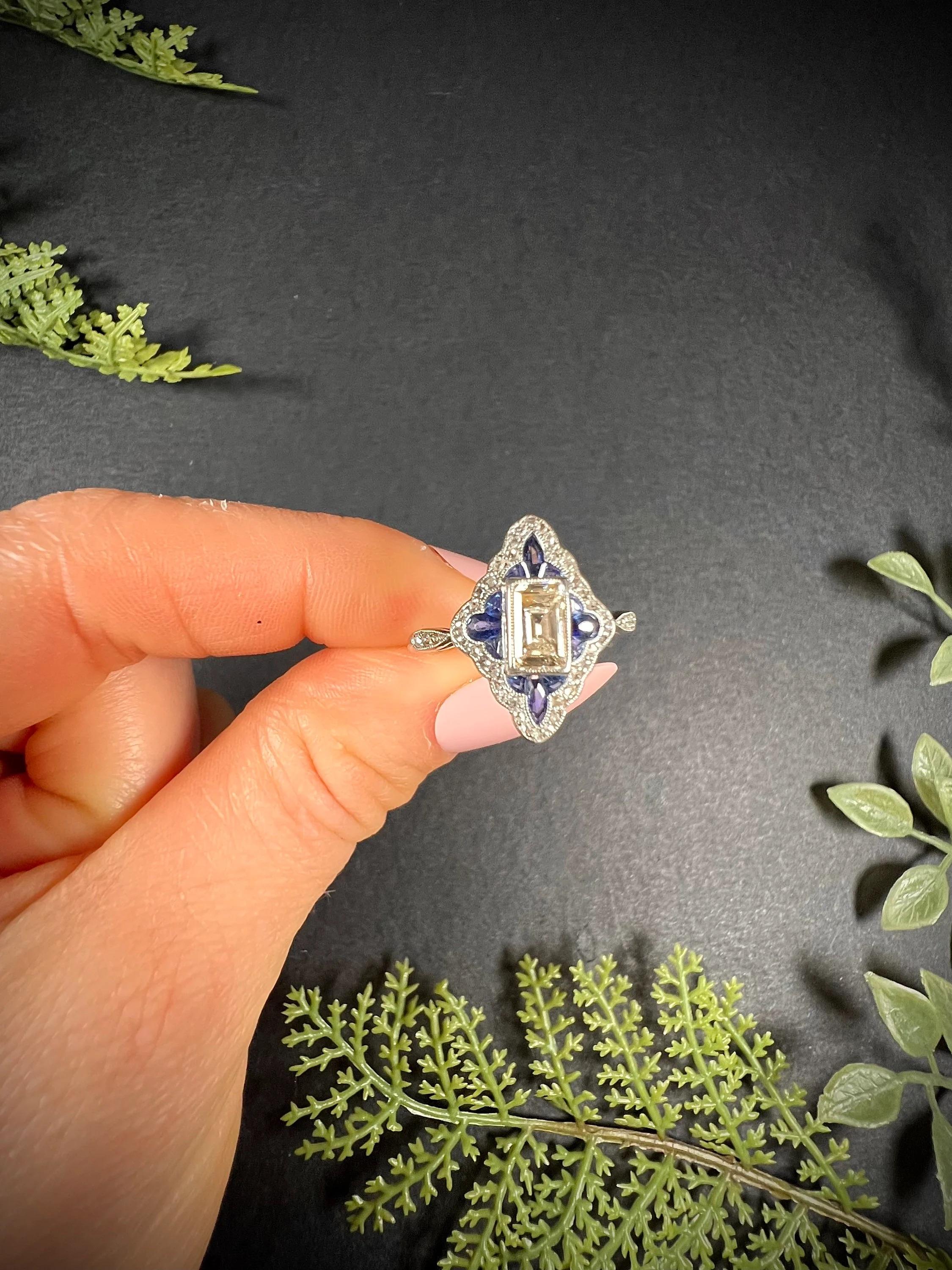 Antique 18ct Gold Original Art Deco 1920s Sapphire & Diamond Ring For Sale 6