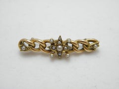 Broche antique en or 18 carats avec perle, épingle en forme de barre, vers 1860 Poids lourd 3,8 g 750 pureté