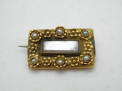 Antique 18ct Gold Pearl Mourning Locket Brooch Pin c1870 Heavy 5g 750 French