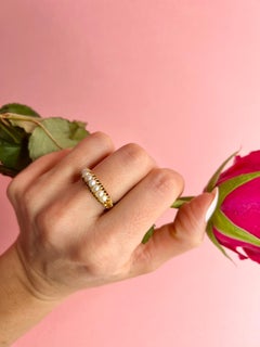 Antique 18ct Gold Pearl Seven Stone Carved Ring