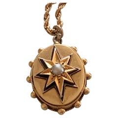 Antiker 18ct Gold Anhänger & 9ct Gold Seilkette