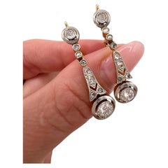 Antique 18ct Gold & Platinum, 1.50 Total Carat Edwardian Diamond Drop Earrings