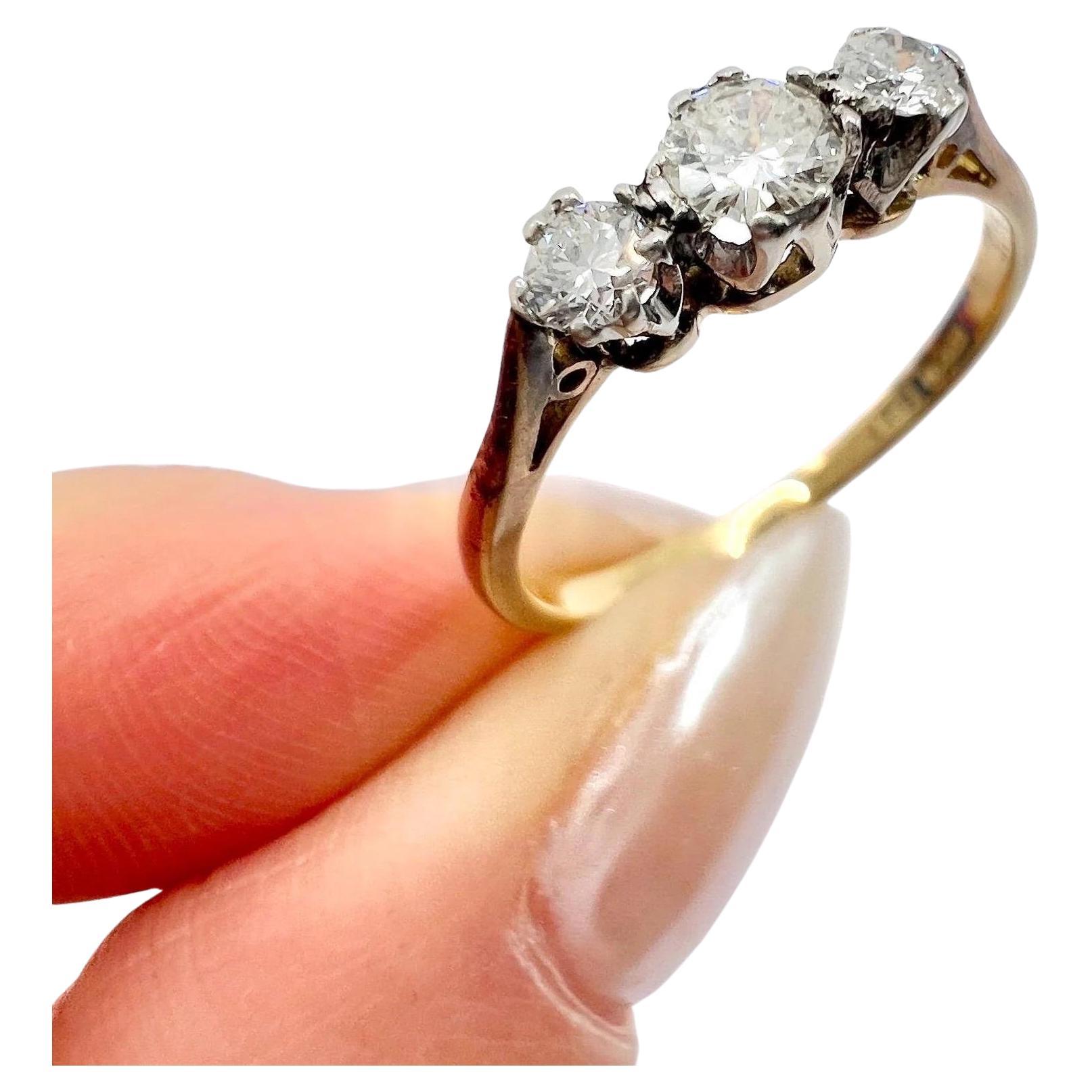 Antique 18ct Gold & Platinum 1920s 0.50 Carat Diamond Trilogy Ring