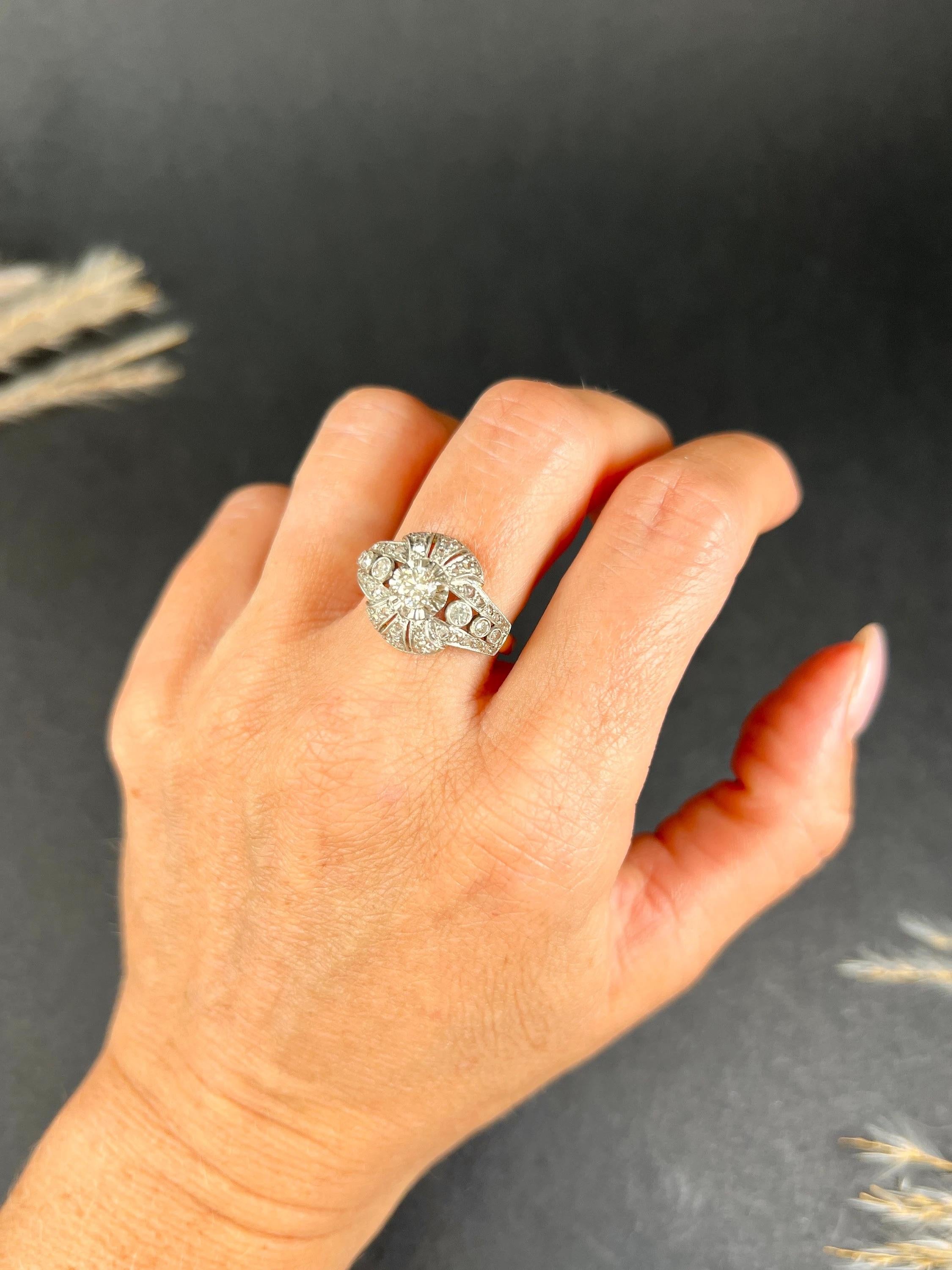 Women's or Men's Antique 18ct Gold & Platinum, 1920s Art Deco Diamond Bombe Ring For Sale