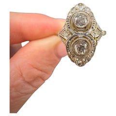 Antique 18ct Gold & Platinum, 1920s Art Deco Double Diamond Target Ring