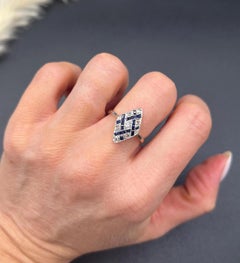 Antique 18ct Gold & Platinum, 1920s Art Deco Sapphire and Diamond Marquise Ring