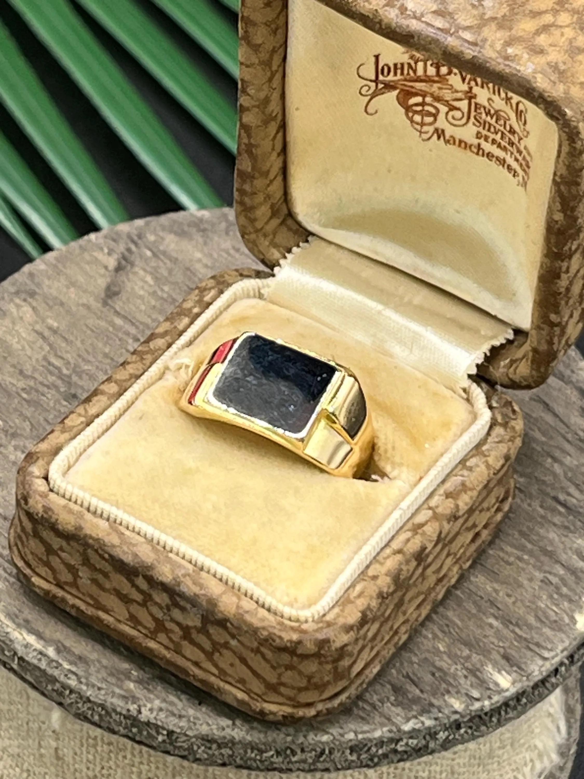 Antik 18ct Gold & Platin, 1920er Art Deco Siegelring im Angebot 1