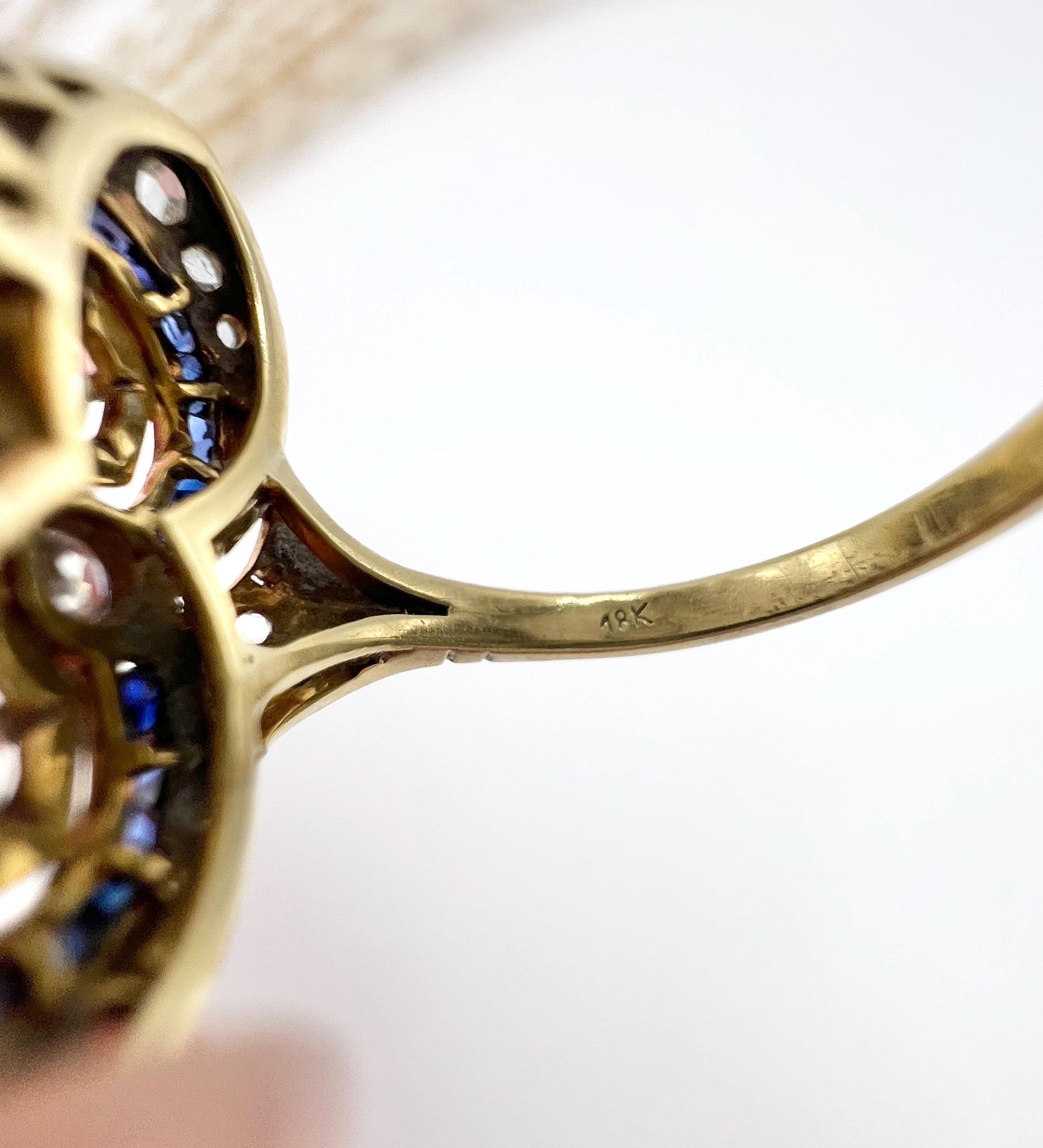 Antique 18ct Gold & Platinum, 1920s Authentic Art Deco Sapphire and Diamond Ring For Sale 1