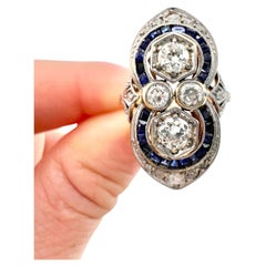Antique 18ct Gold & Platinum, 1920s Authentic Art Deco Sapphire and Diamond Ring