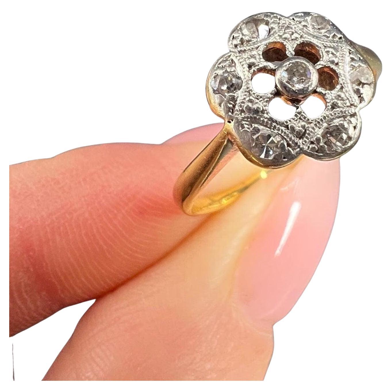 Antique 18ct Gold & Platinum, 1920s Diamond Daisy Illusion Ring