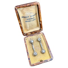 Antique 18ct Gold & Platinum, 1920s Diamond Dormeuse Setting Drop Dangle Earring