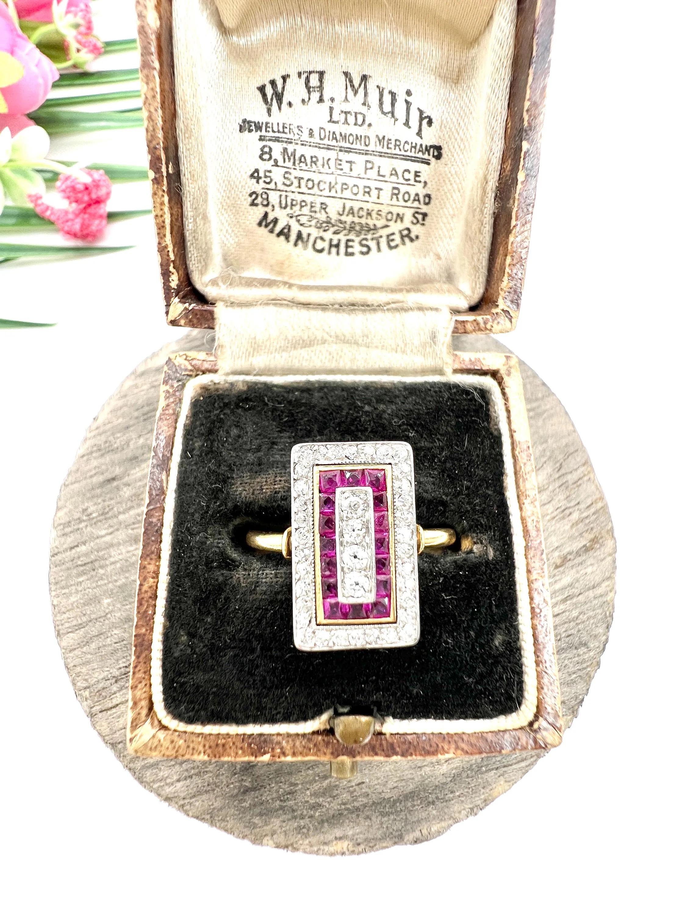 Antiker 18-karätiger Gold- und Platinring aus den 1920er Jahren, Original Art Deco Rubin- und Diamantring im Angebot 6