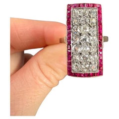Antiker 18 Karat Gold & Platin 1920er Jahre Original Art Deco Rubin & Diamant Plakette Ring