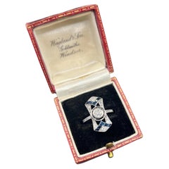 Antique 18ct Gold & Platinum, 1920s Original Art Deco Sapphire and Diamond Ring