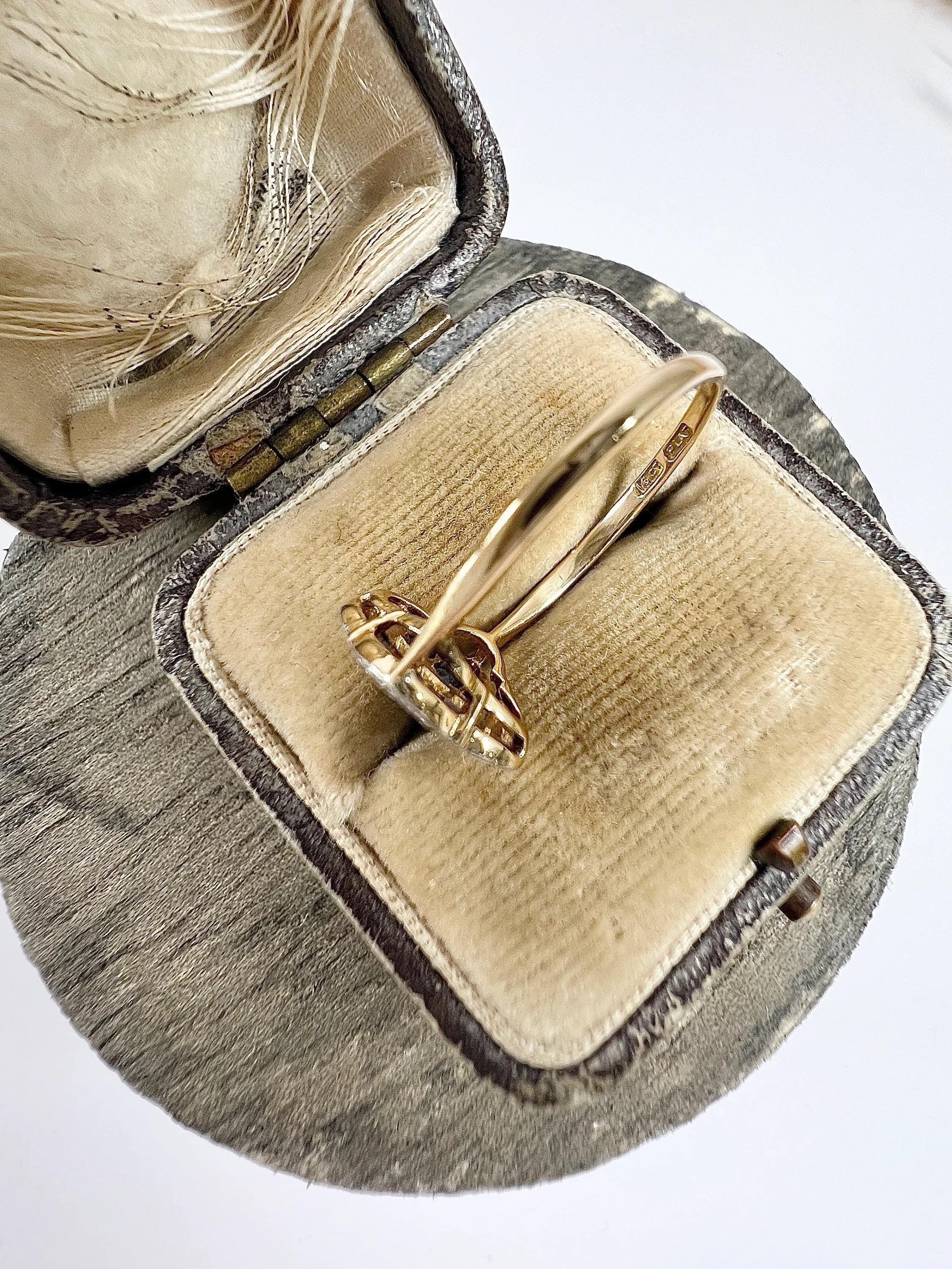Antique 18ct Gold & Platinum 1920s Original Art Deco Sapphire Diamond Ring For Sale 1