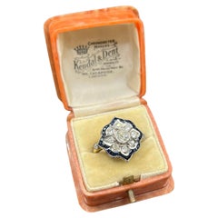 Antique 18ct Gold & Platinum, 1940s Flower Design Sapphire Diamond Ring