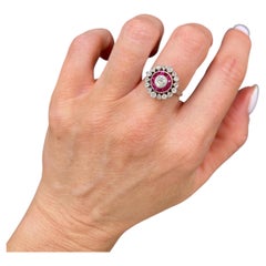 Antique 18ct Gold & Platinum, Art Deco Ruby and Diamond Fancy Target Ring