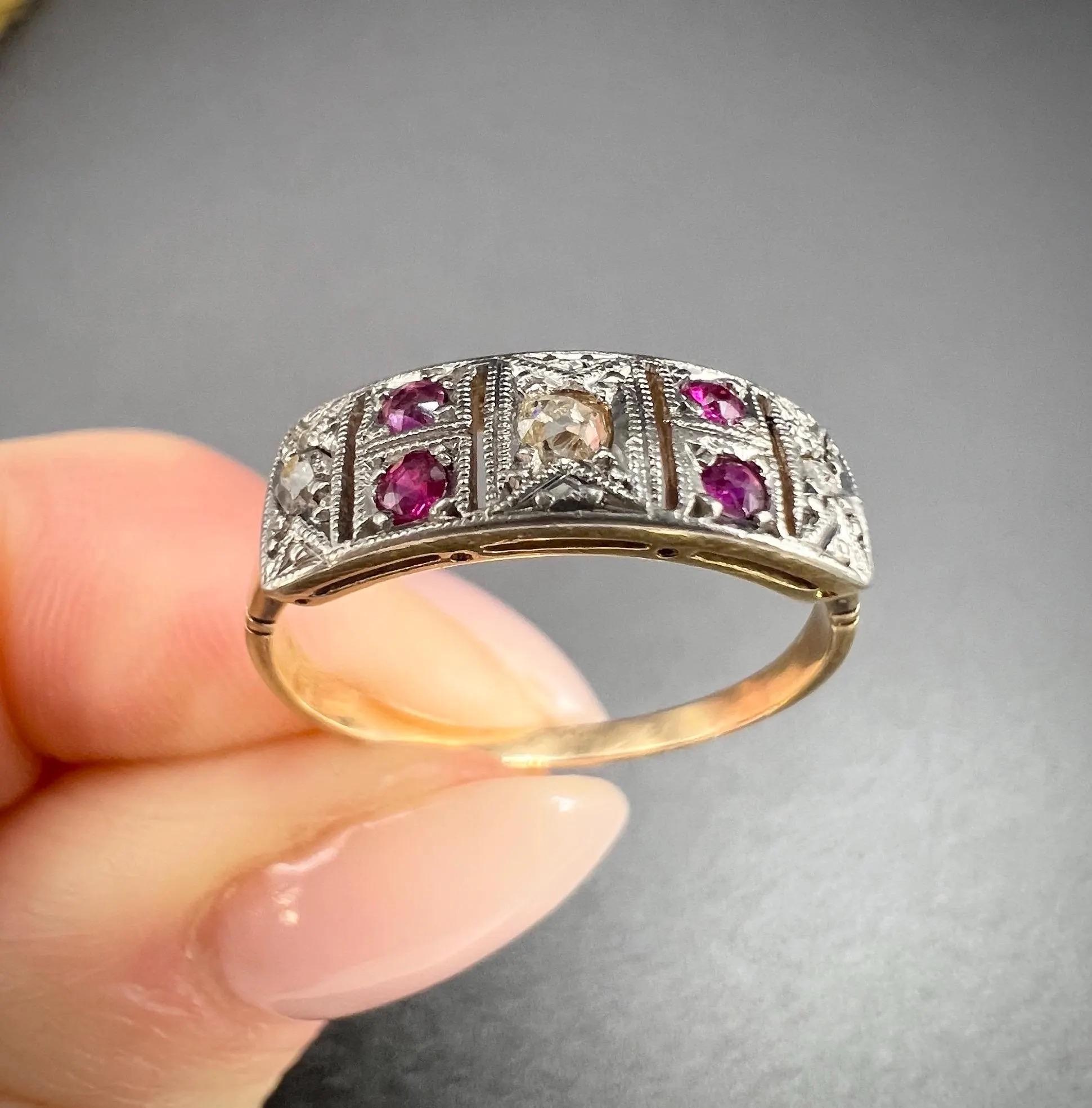 Antique 18ct Gold & Platinum, Art Deco Ruby and Diamond Plaque Ring For Sale 6