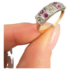 Antique 18ct Gold & Platinum, Art Deco Ruby and Diamond Plaque Ring
