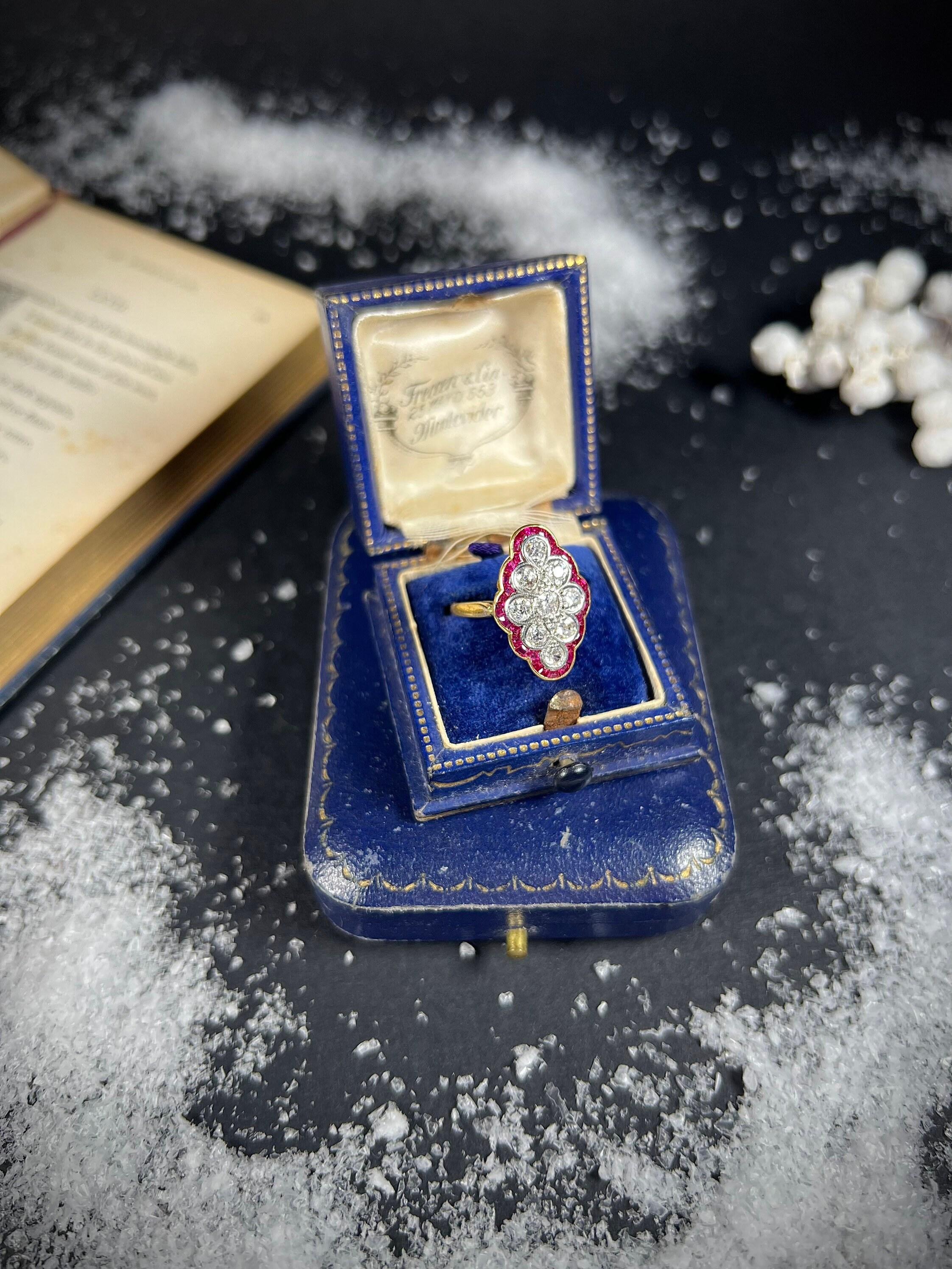 Antique 18ct Gold & Platinum Art Deco Ruby Diamond Marquise Ring For Sale 4