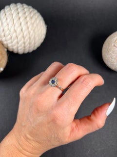 Antique 18ct Gold & Platinum, Art Deco, Sapphire Diamond Daisy Cluster Ring