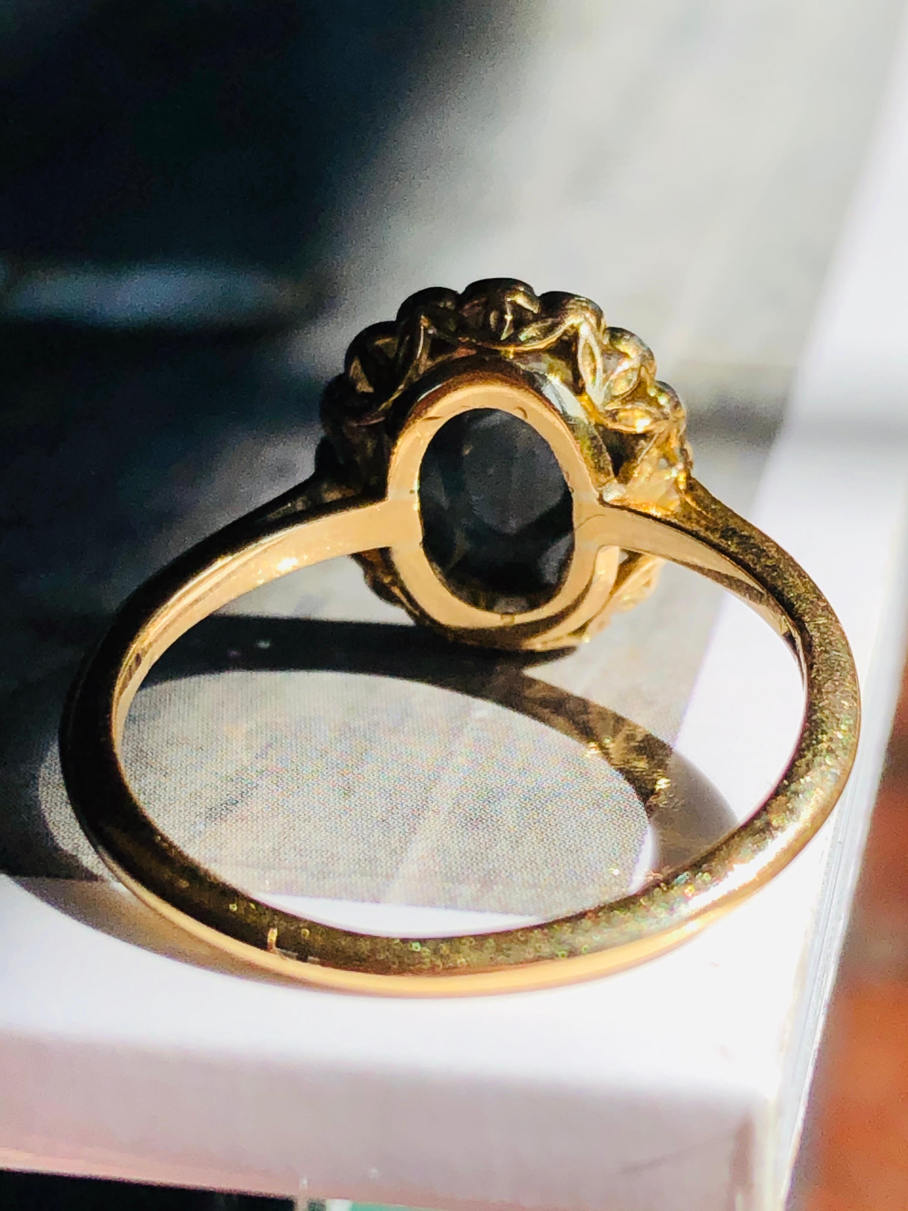Antique, 18 Carat Gold, Platinum, Black Opal and Diamond Cluster Ring 2