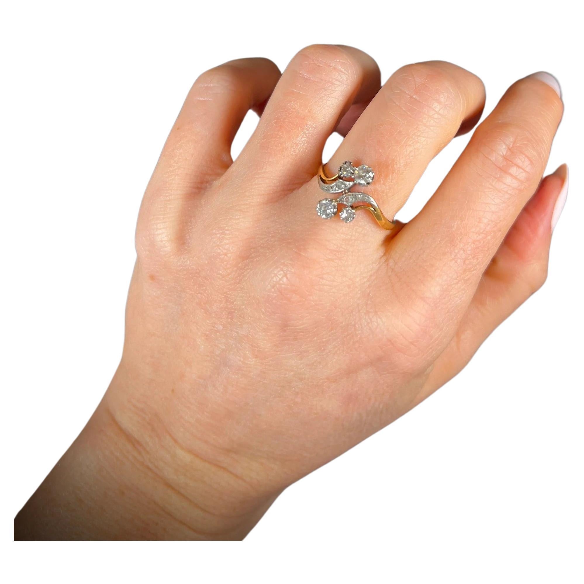 Antique 18ct Gold & Platinum Diamond Belle Époque Ring, Toi et Moi Ring