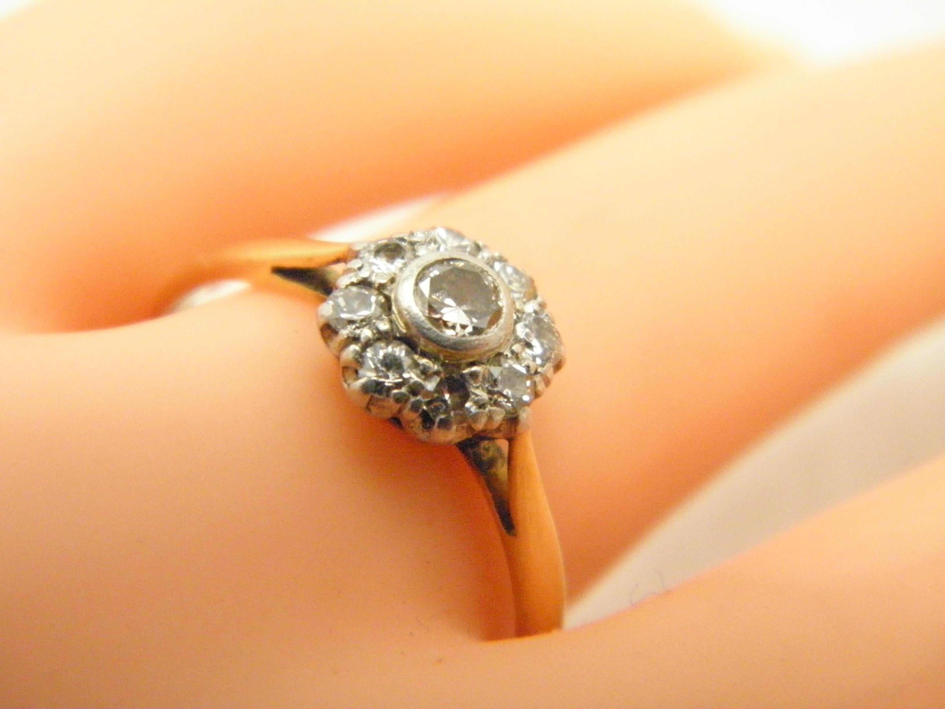 Antique 18ct Gold Platinum Diamond Cluster Gypsy Ring 750 950 Purity For Sale 1