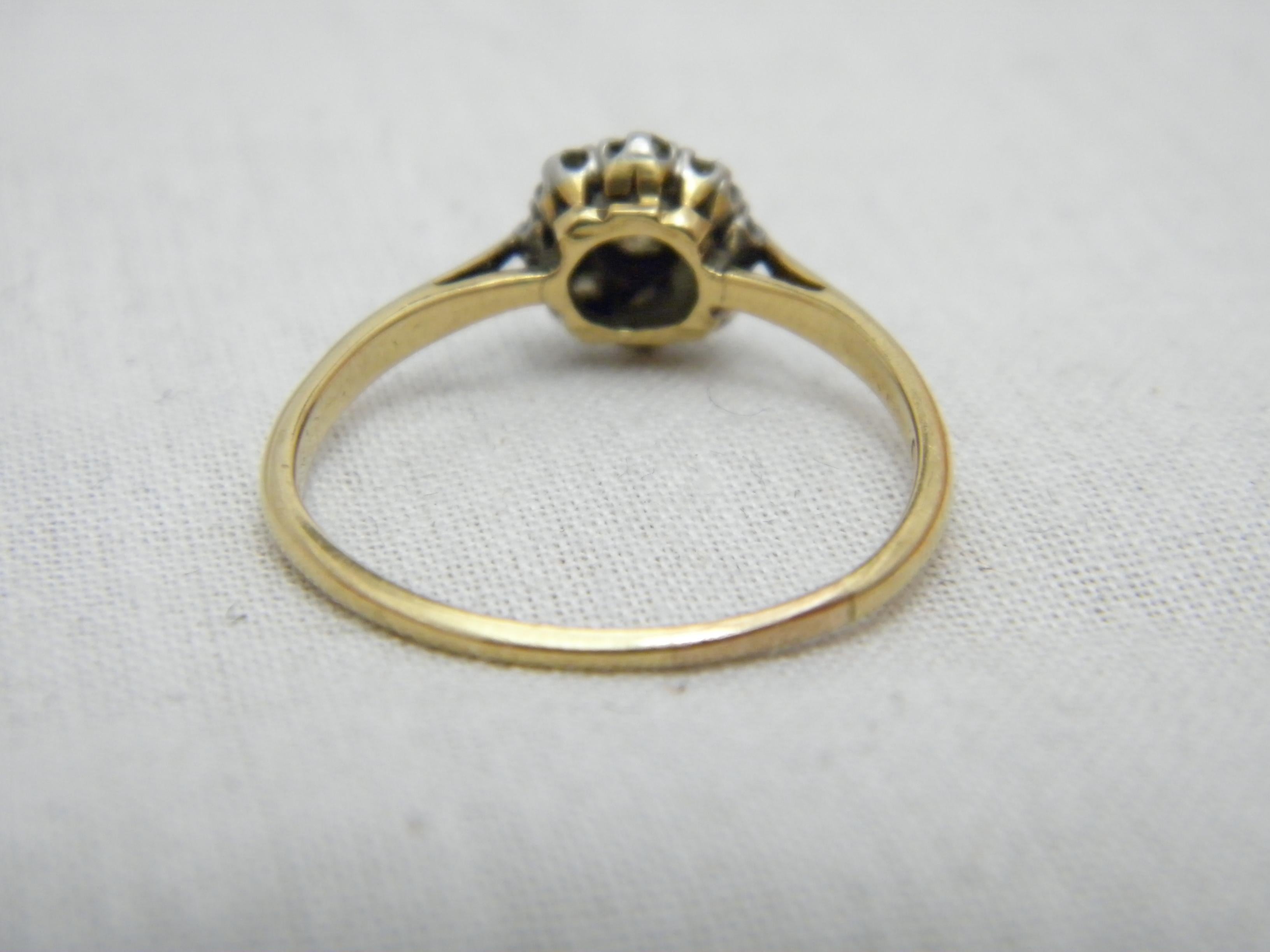 Antique 18ct Gold Platinum Diamond Cluster Gypsy Ring 750 950 Purity In Good Condition For Sale In Camelford, GB
