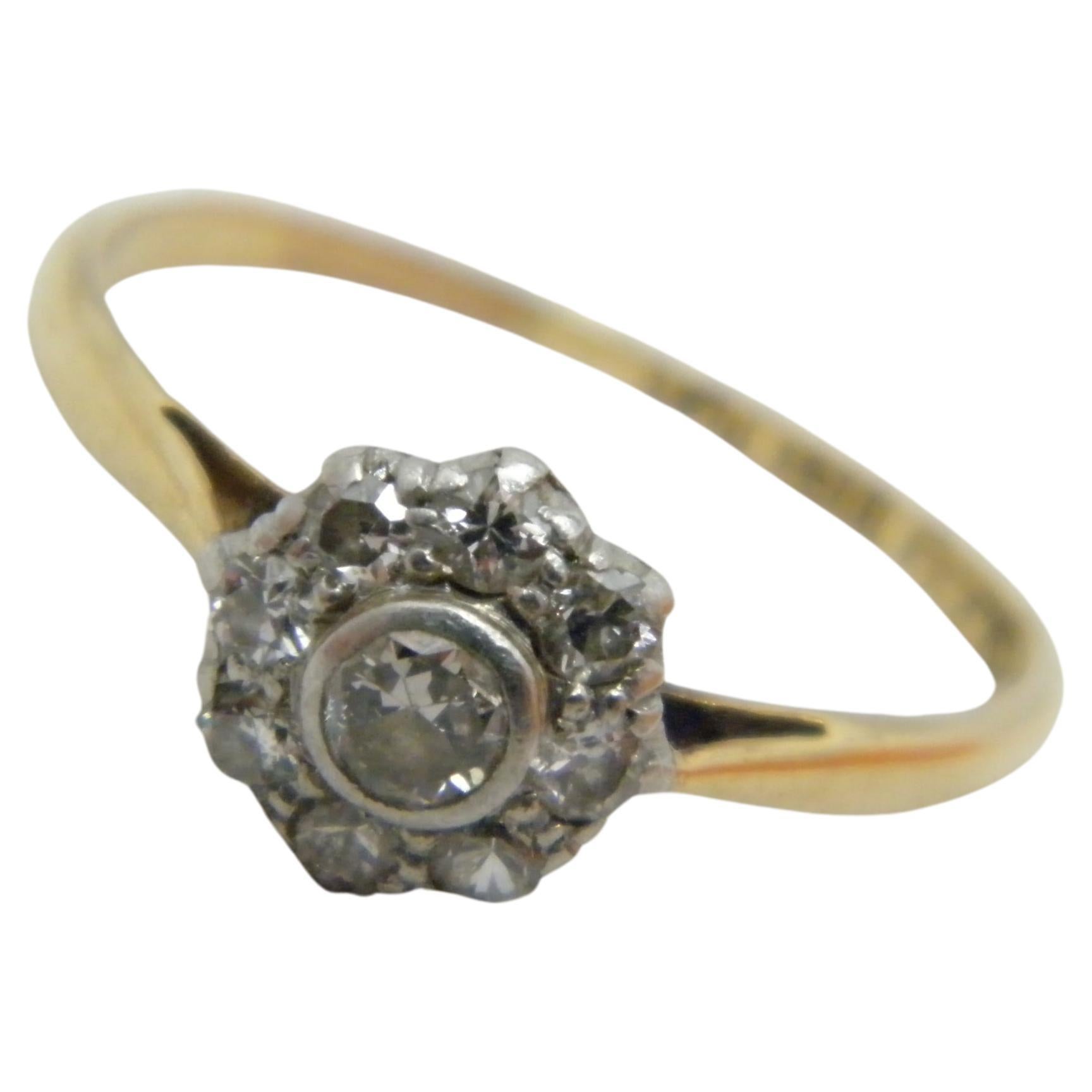 Antique 18ct Gold Platinum Diamond Cluster Gypsy Ring 750 950 Purity For Sale