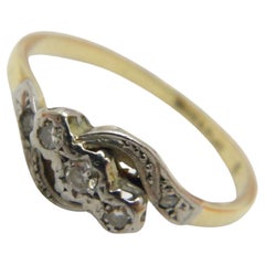 Antique 18ct Gold Platinum Diamond Trilogy Bypass Engagement Ring Size U 10.25