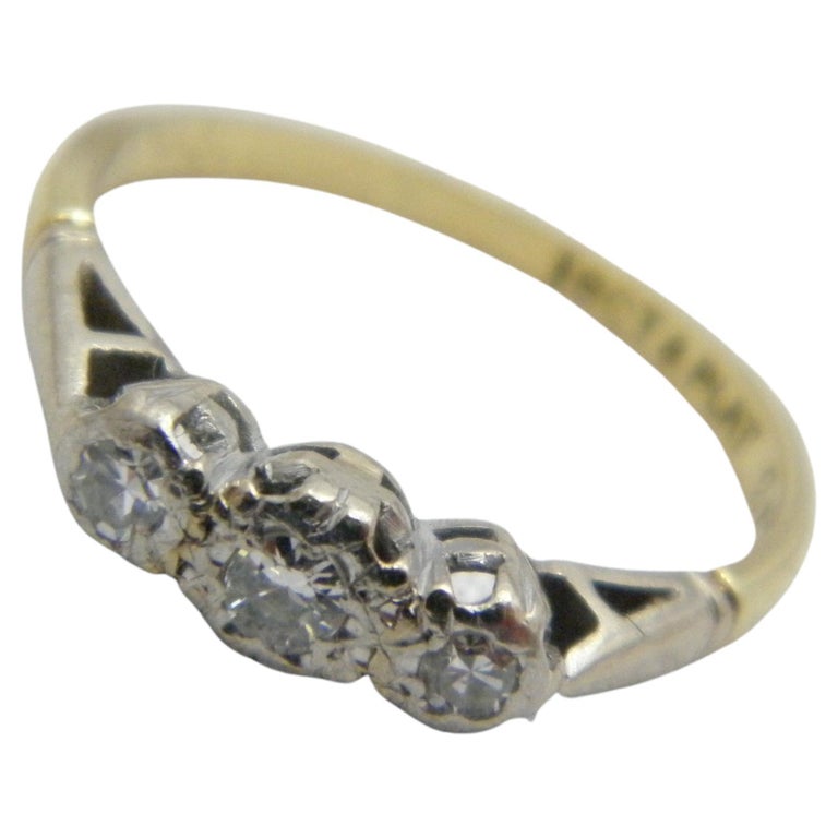 Antique 18ct Gold Platinum Diamond Trilogy Engagement Ring Size K1/2 5.5  750 950 For Sale at 1stDibs | 18ct plat diamond ring, 950 gold, ring size  5.5