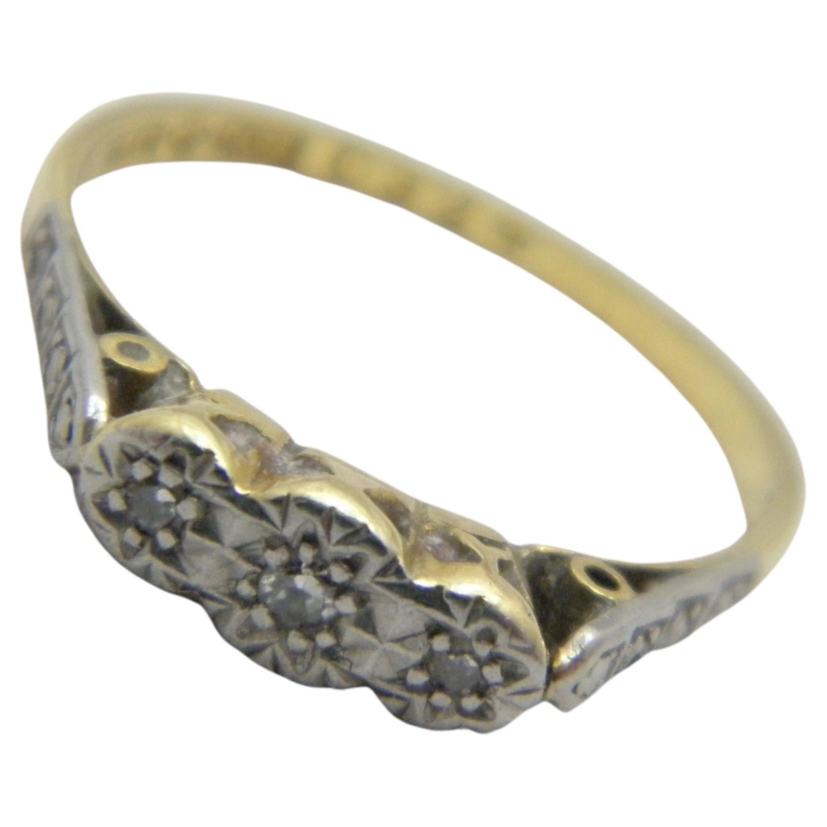 Antiker antiker 18 Karat Gold Platin Diamant Trilogy Verlobungsring Größe N 6,75 750 950 im Angebot