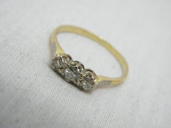 Antique 18ct Gold Platinum Diamond Trilogy Engagement Ring 750 950 Size O 1/2