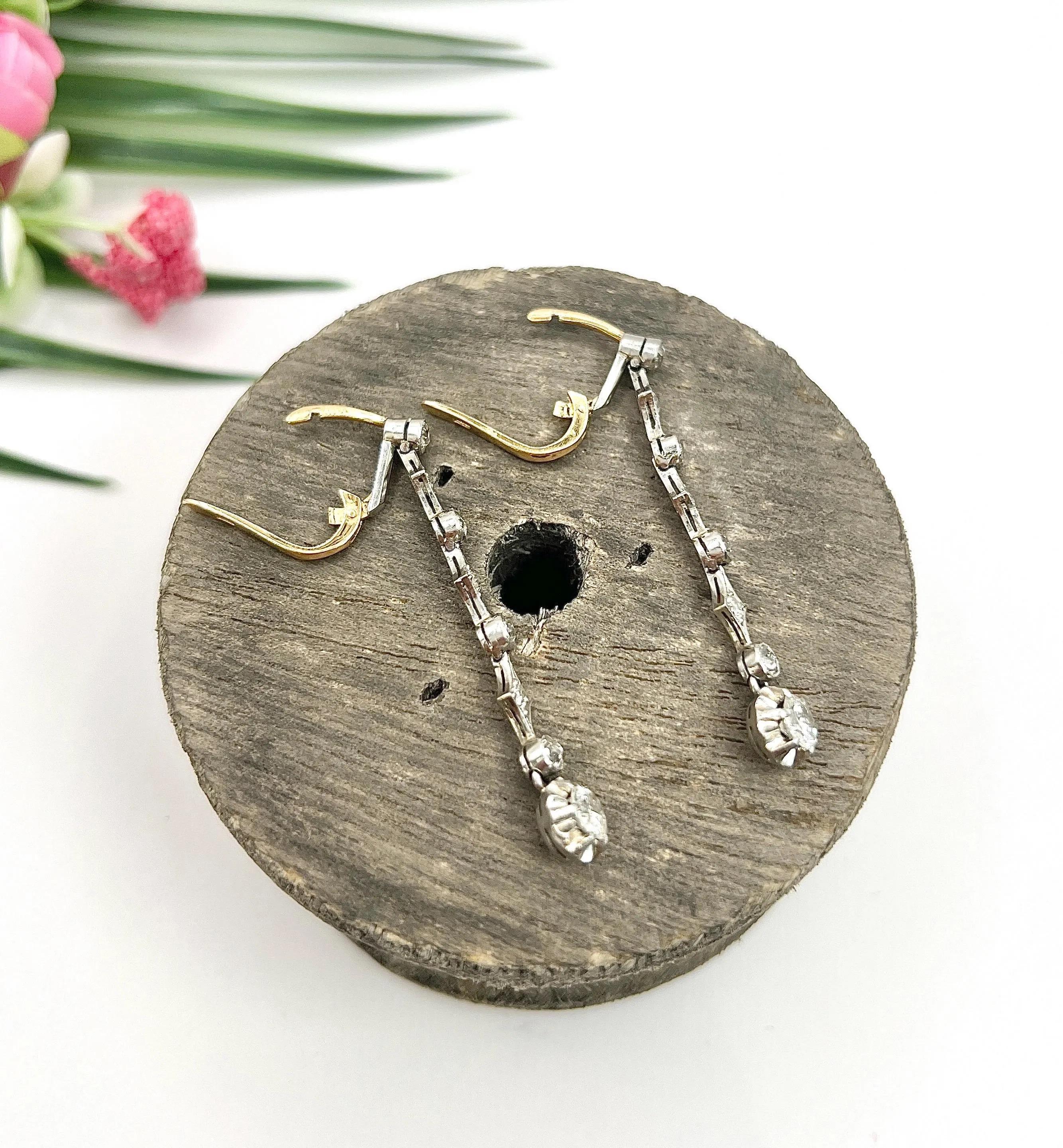 Pendientes Colgantes Antiguos de Oro 18 ct y Platino, Edwardian de 2 Quilates y Diamantes en venta 5