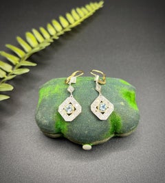 Antique 18ct Gold & Platinum, Edwardian Aquamarine and Diamond lDrop Earings