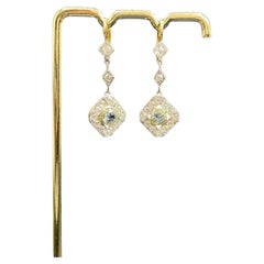 Antique 18ct Gold & Platinum, Edwardian Aquamarine and Diamond lDrop Earings