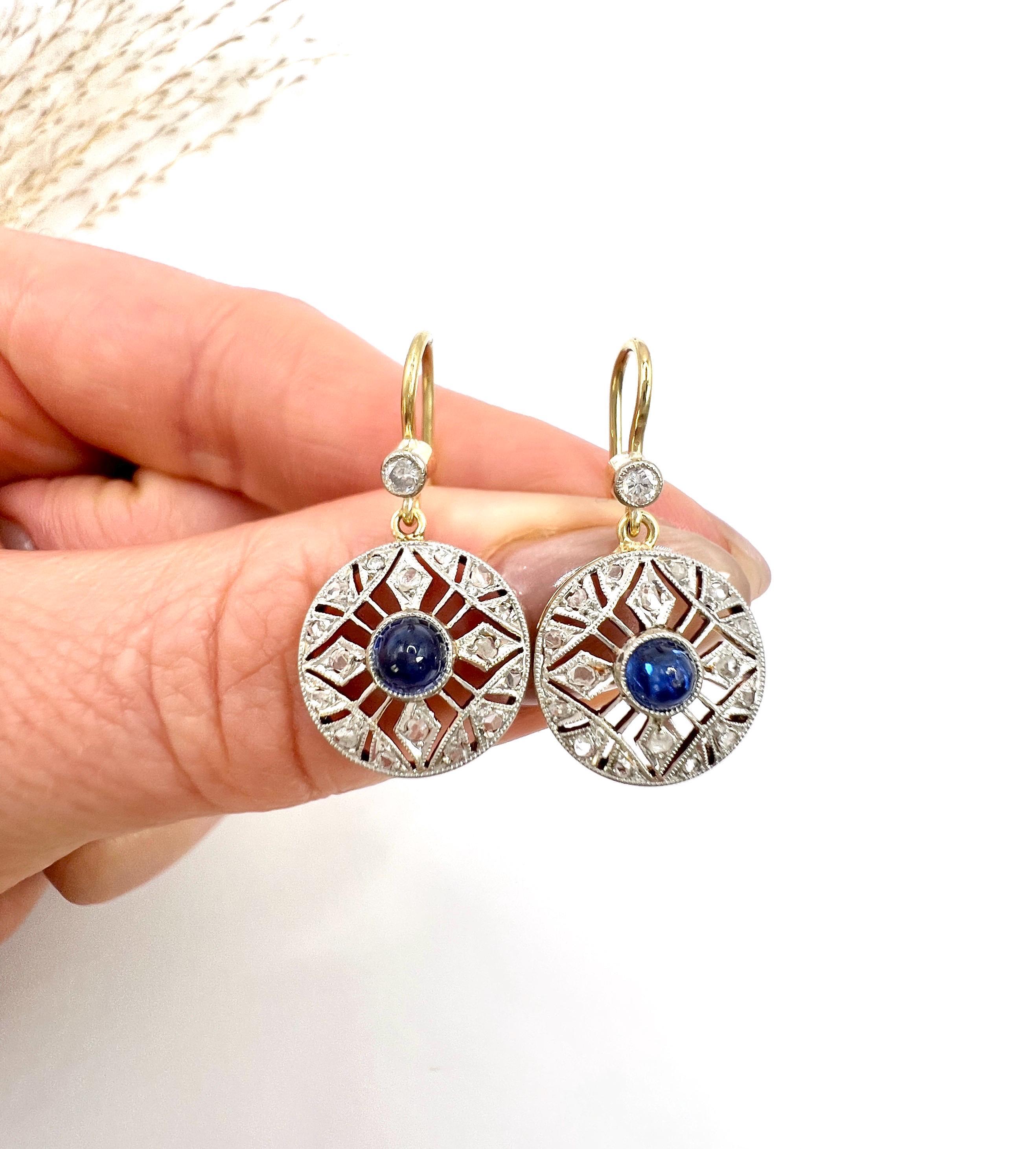 Antique Diamond Drop Earrings 

18ct Yellow Gold & Platinum 

Circa 1910

Step back in time with these exquisite Edwardian-era earrings, showcasing a beautifully circular open-work design that exudes elegance and sophistication. Each earring is set