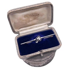 Antique 18ct Gold & Platinum, Edwardian Diamond and Pearl Clover Bar Brooch