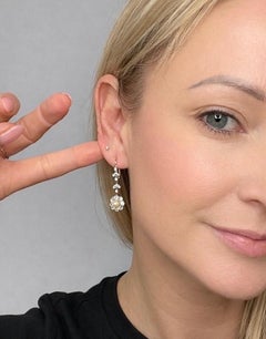 Antique 18ct Gold & Platinum, Edwardian Diamond and Pearl Daisy Drop Earrings