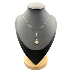 Antique 18ct Gold & Platinum, Edwardian Diamond and Pearl Daisy Pendant Necklace