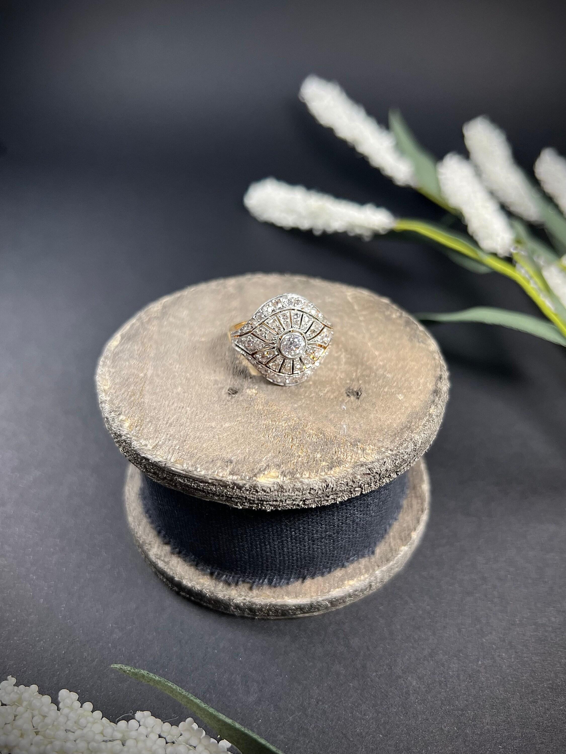 Women's or Men's Antique 18ct Gold & Platinum Edwardian Diamond Bombe Ring For Sale