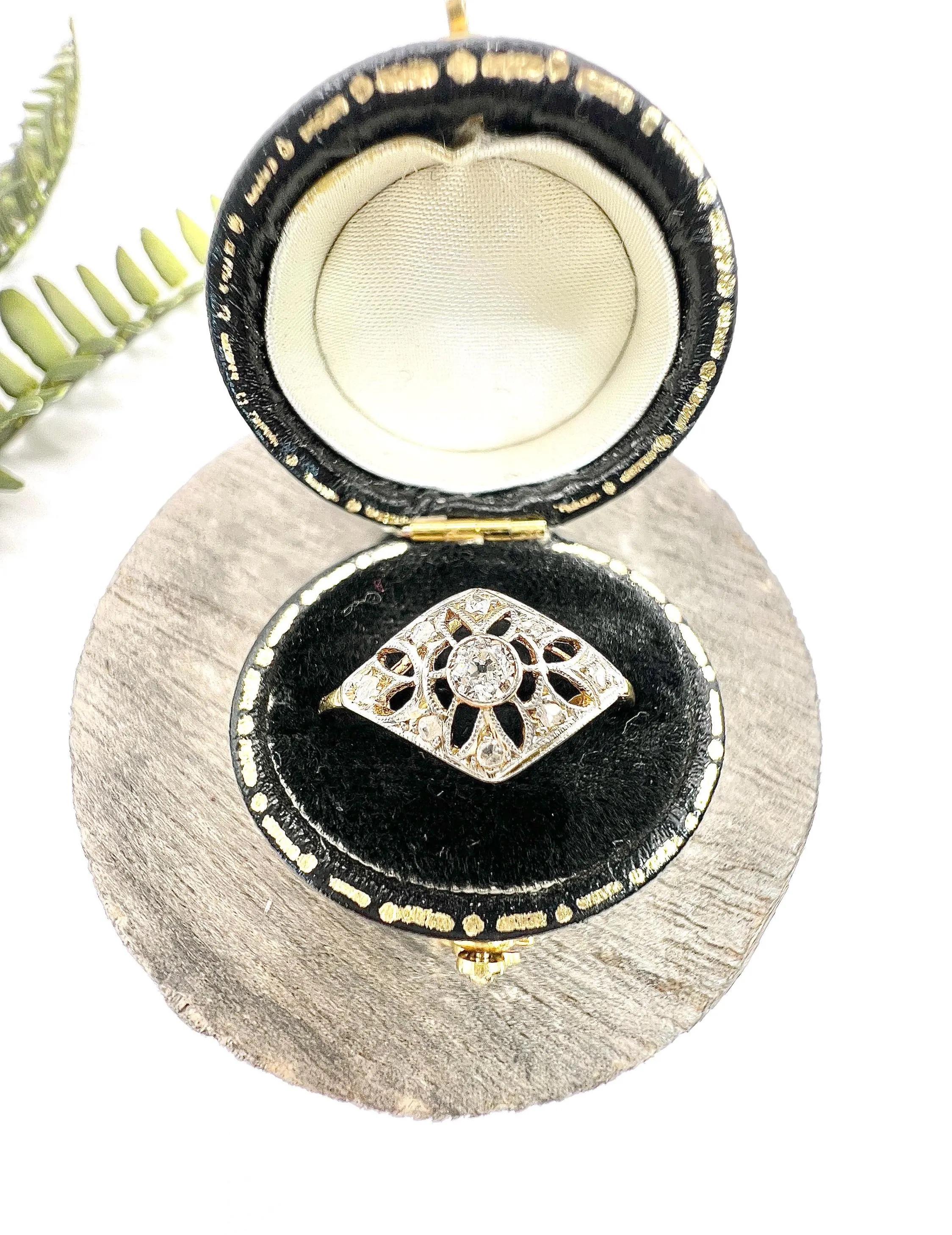 Antique 18ct Gold & Platinum, Edwardian Diamond Bombe Shaped Ring 5