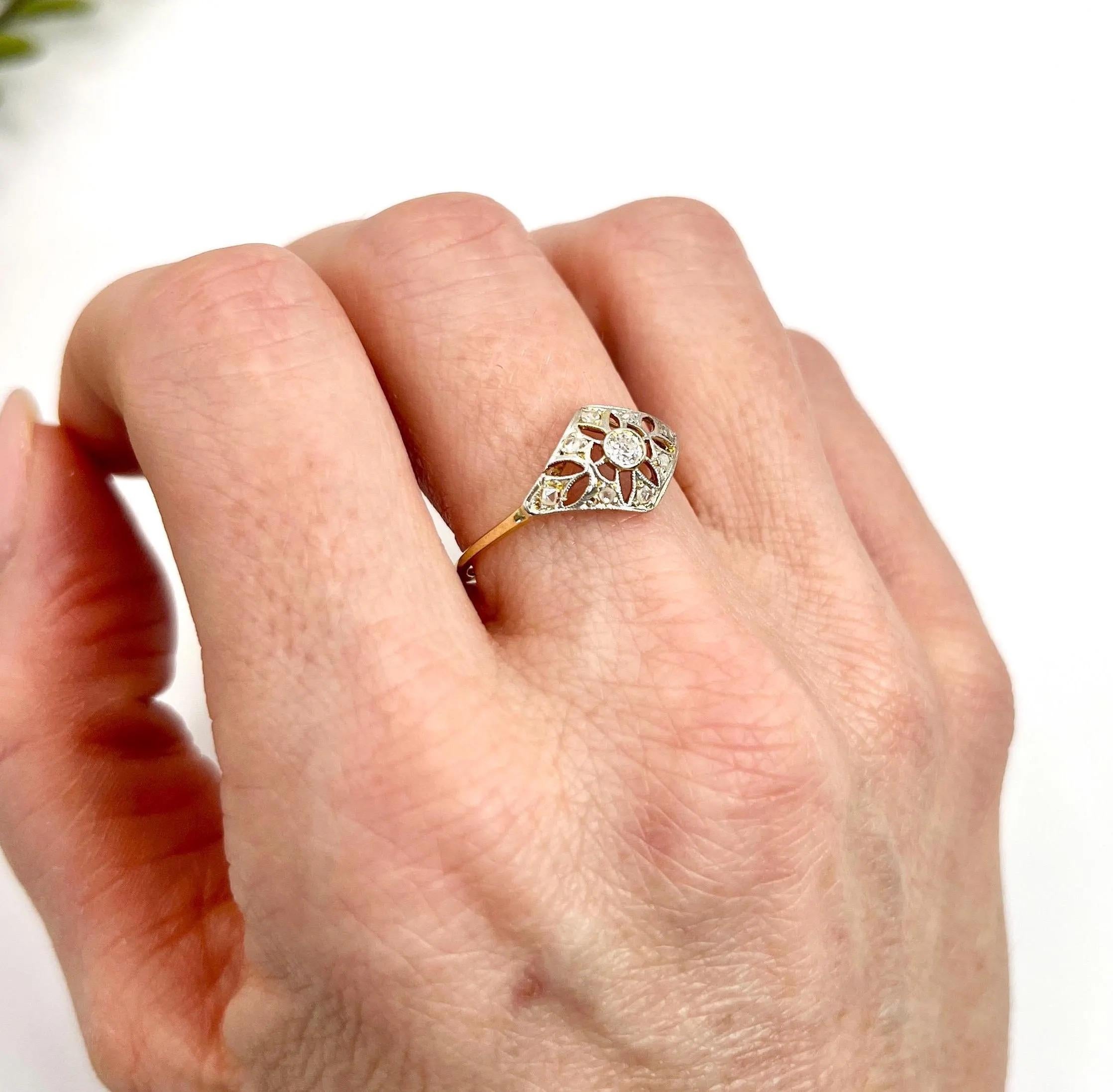 Antique 18ct Gold & Platinum, Edwardian Diamond Bombe Shaped Ring 6